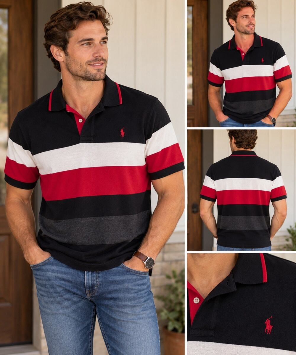 Polo Ralph Lauren Men's Custom Slim Fit Striped Polo Shirt Logo Short Sleeve XL